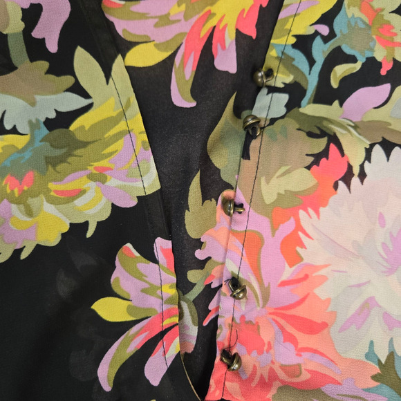 Maeve Anthropologie Black Floral V Neck Fit & Flare Semi Sheer Dress Size Small - Picture 3 of 9
